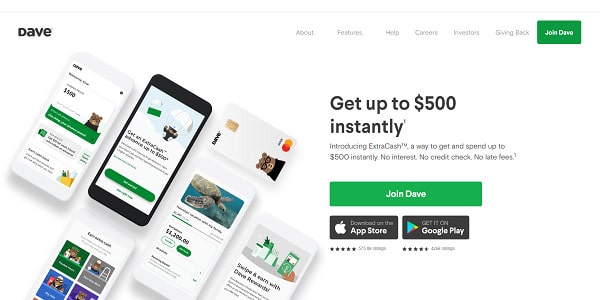 Dave Financial Mobile and Web Interface