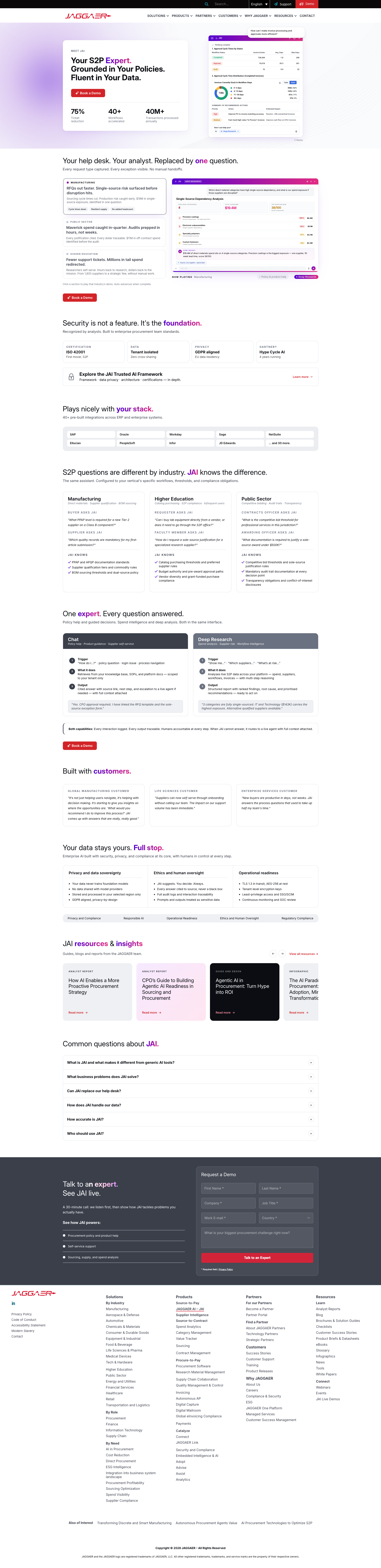 Jaggaer AI Official Solutions Landing Page